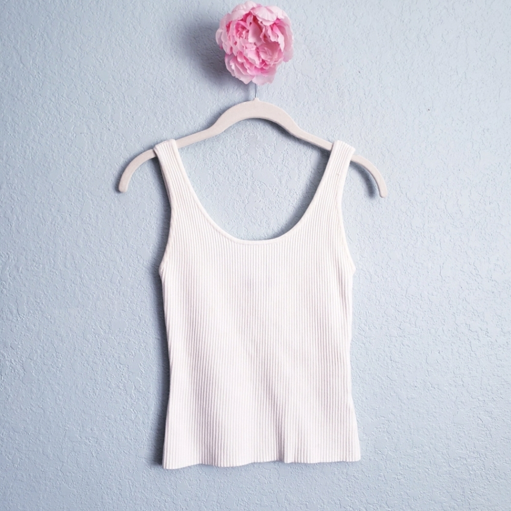 House Of Harlow 1960 White Ribbed Cropped Tank